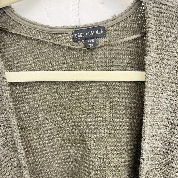 Coco + Carmen Open Front Long Sleeve Patch Pocket Cardigan Sweater Brown OS - Picture 7 of 10